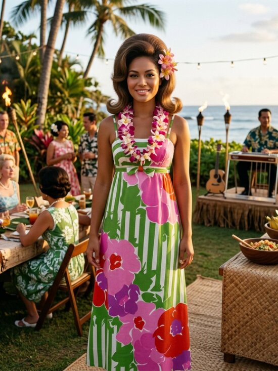 Vintage Dresses & Skirts - Vtg 60s Malia Honolulu floral long maxi dress Marimekko style flowers